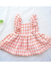 pink-checks-wing-sleeve-frill-frock