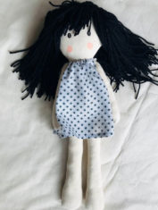 Lucy-Handmade-Rag-Doll-Black-Hair-With-Black-And-White-Dress-