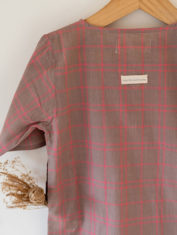 Kids-sleepwear-summer-wear-kurta-shorts-nightsuit-beige-pink-checks-3-back-detail