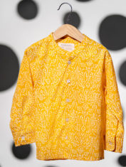 Marigold-Garlands-Yellow-cotton-shirt-in-floral-hand-block-print-2