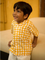 Boogie-kids-half-sleeve-shirt-in-yellow-polka-hand-block-print-cotton-5