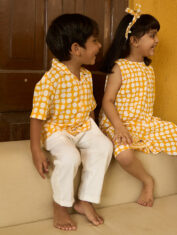 Boogie-kids-half-sleeve-shirt-in-yellow-polka-hand-block-print-cotton-8
