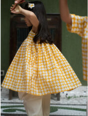 Friendship-girls-kurta-coord-set-in-yellow-polka-hand-block-print-and-dhoti-pant-4