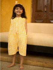 Innocence-kids-jumpsuit-in-yellow-polka-hand-block-print-cotton-for-boys-and-girls-3