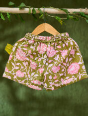 Raindrops-keep-falling-kids-unisex-shorts-in-green-floral-hand-block-print-cotton-2